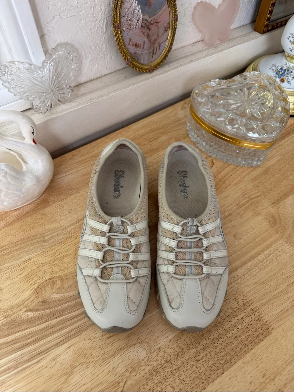 Skechers Y2K Sporty Ballet Flats Beige Mesh Slip On Sneakers Size 7